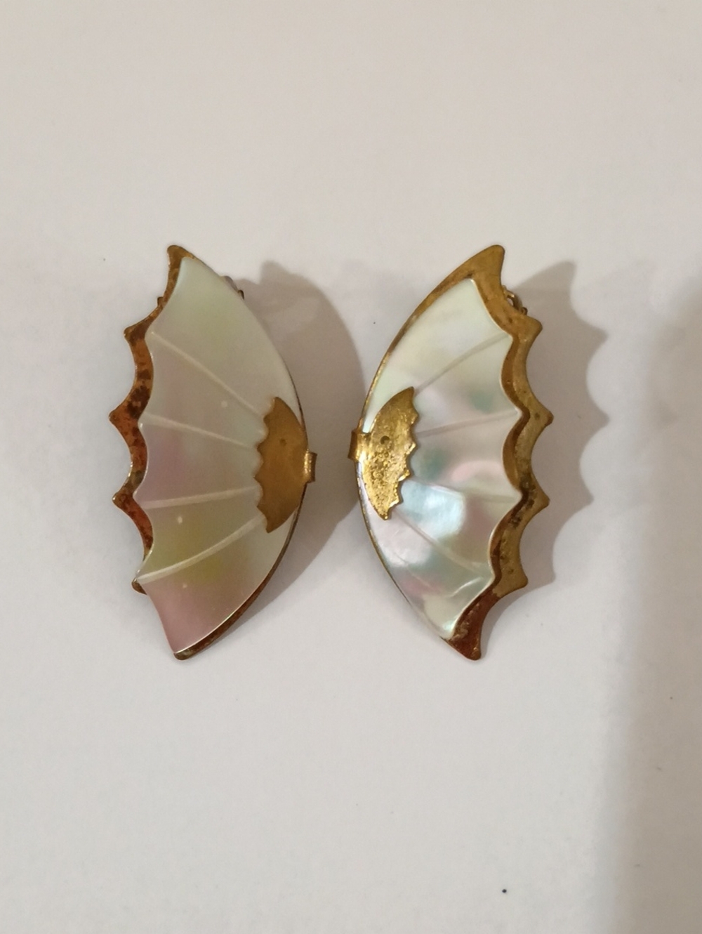 Mother-Of-Pearl And Gold Butterfly Clip On Earrings - Vintage!
